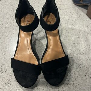 Microsuede Ankle Strap Sandal with back zipper.